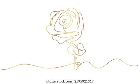 This artwork presents a minimalist design with a single, flowing gold line forming a rose. It is suitable for various design projects, from invitations to branding materials.