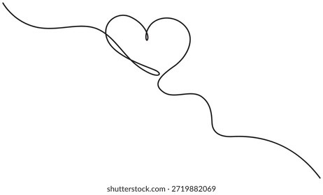 Dieses Kunstwerk präsentiert eine minimalistische Linienzeichnung eines Herzens, das mit einem Faden verflochten ist und Verbindung, Liebe und Einheit durch einfache, aber ausdrucksstarke, durchgehende Linien symbolisiert, die perfekt zum Vermitteln geeignet sind