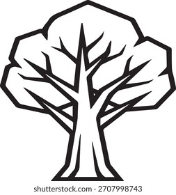 Esta obra de arte presenta una silueta de árbol moderna, sus ramas desnudas se extienden hacia afuera en líneas audaces y mínimas. El diseño quita el follaje para revelar la arquitectura cruda del árbol, enfatizando la paja