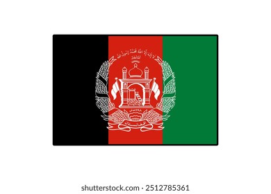 This artwork showcases the national flag of Afghanistan, featuring its distinctive colors of black, red, and green, along with a central emblem symbolizing the country's heritage and identity.