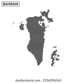 This artwork showcases an outline of Bahrain filled with a unique dot pattern, set against an abstract background.