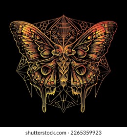 Esta obra de arte muestra una impresionante mariposa negra con detalles complejos y líneas delicadas. Un sorprendente contraste de luz y oscuridad crea una hermosa imagen