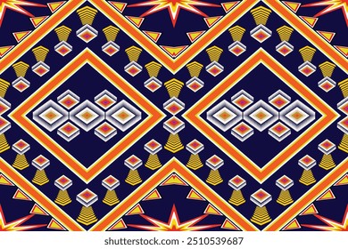 This artwork is a vibrant and intricate design that draws inspiration from traditional and tribal motifs, reimagined with a modern twist. The bold, intersecting diamond shapes are central to the 