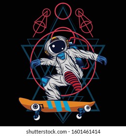 this is an astronaut design illustration with background sacred geometry
