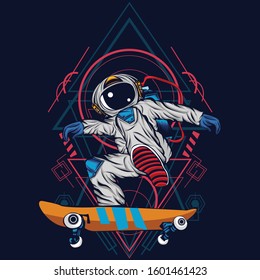 this is an astronaut design illustration with background sacred geometry