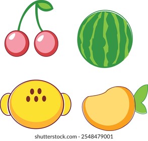This attractive collection of vector fruit icons features a variety of bright and fresh designs