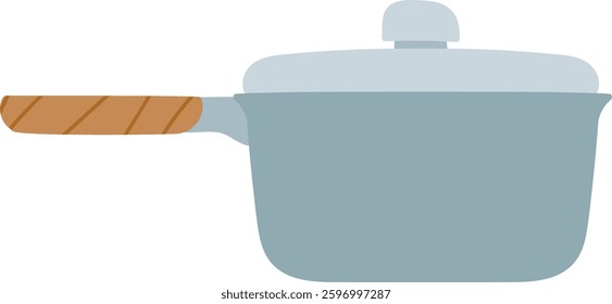 This attractive saucepan features a sleek design with a sturdy wooden handle. Ideal for preparing various dishes in a contemporary kitchen setting.