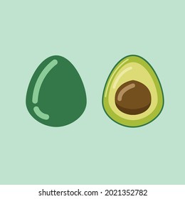 This is an avocado illustration, this illustration is a vector with line art style and flat design. 
