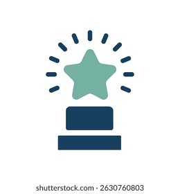 This award icon symbolizes achievement with a star on a podium, recognizing exceptional individuals or teams, celebrating hard work and excellence, and inspiring others to strive for their goals