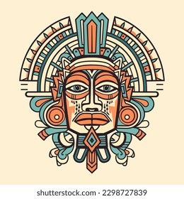 This Aztec illustration design features intricate patterns and bold colors, inspired by the ancient civilization's art and culture