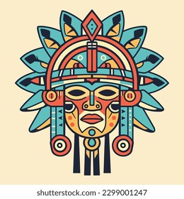 This Aztec illustration design features intricate patterns and bold colors, inspired by the ancient civilization's art and culture