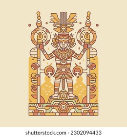 This Aztec illustration design features intricate patterns and bold colors, inspired by the ancient civilization's art and culture
