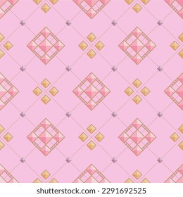 In this background, it is a beautiful arrangement of gem squares on a diagonal grid. Make seamless pattern look beautiful and interesting.