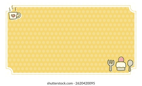 This is a background frame illustration of a cake and something to drink.