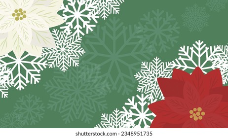 This is a background frame illustration featuring poinsettias and snowflakes.