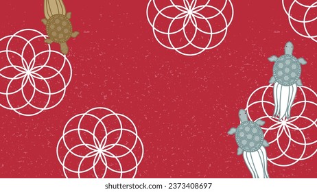 This is a background frame illustration of a Japanese pattern featuring a turtle and a flower knot.