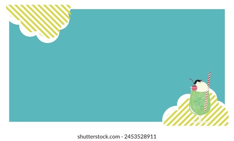 This is a background frame illustration of melon soda and penguins in summer.