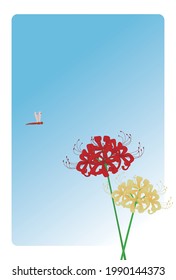 This is a background illustration of an autumn sky, higanbana and dragonflies.
