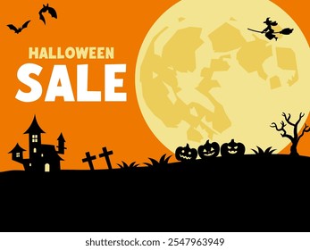 This is a background illustration for a banner with various Halloween items.
