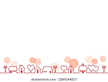This is a background illustration of a cityscape on Valentine's Day with line drawing.