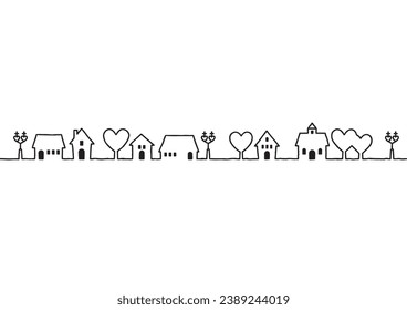 Dies ist eine Hintergrundgrafik eines Stadtbildes am Valentinstag mit Linienzeichnung.