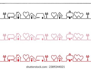 This is a background illustration of a cityscape on Valentine's Day with line drawing.
