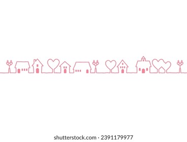 This is a background illustration of a cityscape on Valentine's Day with line drawing.