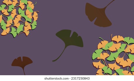 This is a background illustration frame of a fallen ginkgo leaf in autumn.