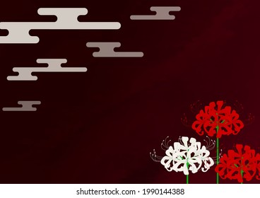 This is a background illustration of haze and red and white higanbana flowers.