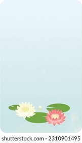 This is a background illustration of a landscape with blooming water lilies.
