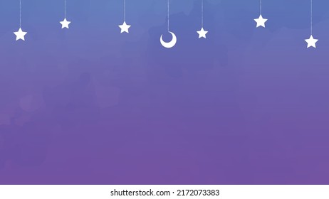 Esta es una ilustración de un cielo pre-amanecer con la luna y las estrellas brillando en el cielo.