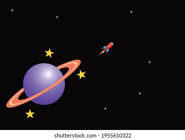 This is a background of a planet with rocket and stars.