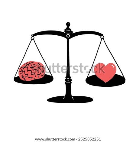 This a balance scale with a brain on one side and a heart on the other. It symbolizes the concept of balancing logic and emotion in decision-making.