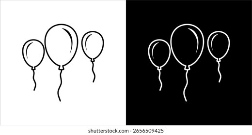 This balloon vector is a simple black-and-white illustration featuring three floating balloons with curved strings. Designed with clean, bold lines and minimal detail, it conveys a festive and cheerfu