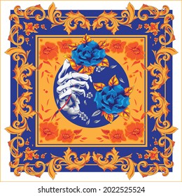 This bandana design is themed on blue roses and eternity. This design can be used for bandana printing needs.