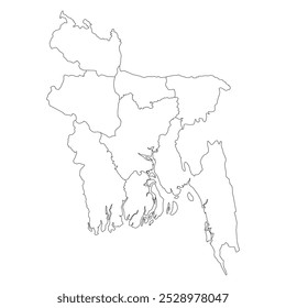 Cette Image vectorielle de carte du Bangladesh est une illustration évolutive, entièrement modifiable. Idéal pour les documents éducatifs, infographies, guides de voyage et présentations. Idéal pour les projets imprimés et numériques.