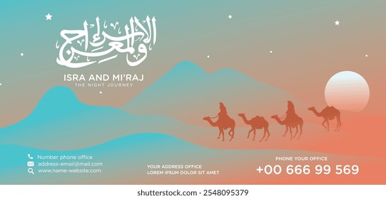 Dieses Banner fängt die Essenz der heiligen Nacht von Isra' Mi'raj mit einem atemberaubenden Design ein. Der Prophet Muhammad SAW ist abgebildet Aufstieg in den Himmel