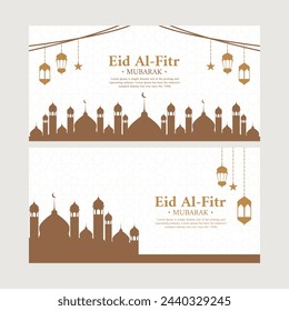 This banner collection set displays greetings for Eid al-Fitr with various beautiful and attractive designs. Suitable for use as congratulations to family, friends, colleagues, and for decoration