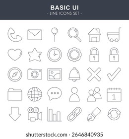 This basic UI line icon set includes 30 essential outline icons for web and mobile interfaces. Clean, minimal, and modern design makes it perfect for apps, websites, dashboards, and infographics.