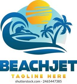 This beach jet fun logo embodies the excitement and thrill of water sports and beach adventures. The design features a jet ski, symbolizing speed and adventure on the water