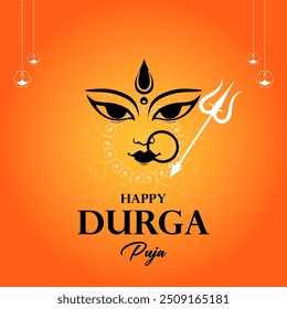 This beautiful and attractive banner for Hindu mythological event Happy Durga Puja.
