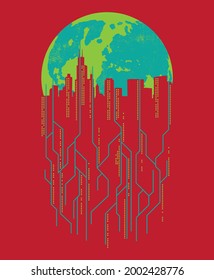 Este es un hermoso diseño de fondo de la tierra con la ciudad