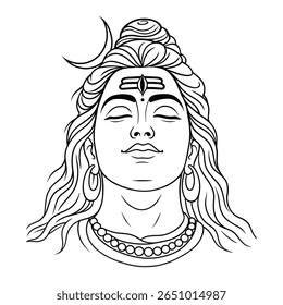 Esta bela ilustração em preto e branco retrata a forma serena e poderosa do Senhor Shiva, uma divindade hindu proeminente