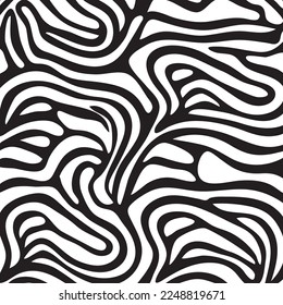 This is a beautiful black and white vector illustration featuring a striking zebra-like pattern of wavy, intertwining lines. The design is bold and eye-catching, with a graceful flow