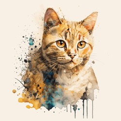 This Beautiful Cat Watercolor Illustration Is The Perfect Addition To Any Cat Lover's Collection. The Vibrant Colors And Intricate Details Bring This Adorable Feline To Life, Making It A Standout Piec