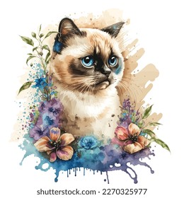 This beautiful cat watercolor illustration is the perfect addition to any cat lover's collection. The vibrant colors and intricate details bring this adorable feline to life, making it a standout piec