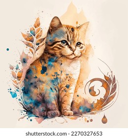 This beautiful cat watercolor illustration is the perfect addition to any cat lover's collection. The vibrant colors and intricate details bring this adorable feline to life, making it a standout piec