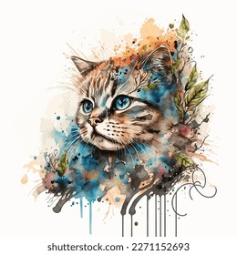 Esta hermosa ilustración de acuarela de gato es la adición perfecta a la colección de cualquier amante del gato. Los colores vivos y los detalles intrincados dan vida a este felino adorable, lo que lo convierte en un lugar destacado