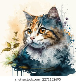 Esta hermosa ilustración de acuarela de gato es la adición perfecta a la colección de cualquier amante del gato. Los colores vivos y los detalles intrincados dan vida a este felino adorable, lo que lo convierte en un lugar destacado