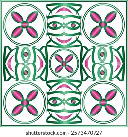 This is a Beautiful Ceramics Tile Design For Floor And Wall with Green Gradient and Pink Flowers. 